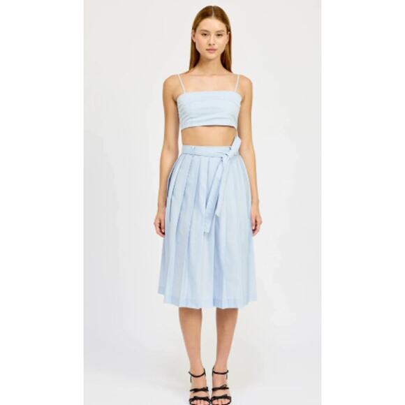 EN SAISON Abigail Midi Skirt Set Pleated Medium & Bralette Small Sky Blue NWT - Picture 1 of 10